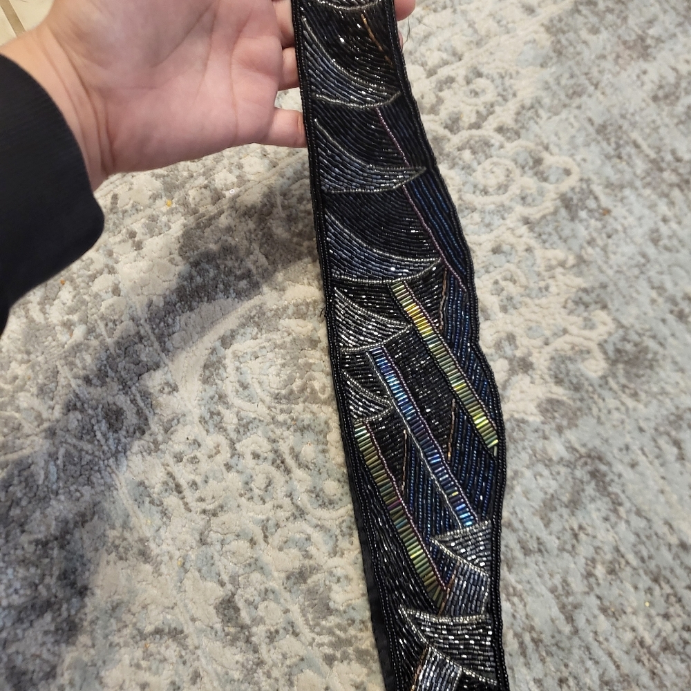 Handmade beaded cinch waist belt. Made in Macau